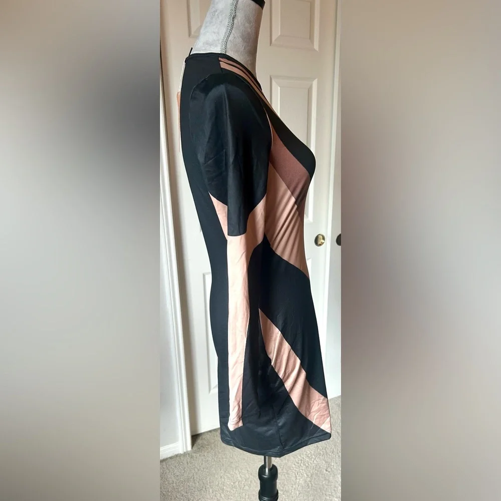 NWT SHEIN Black and Tan‎ Striped Dress